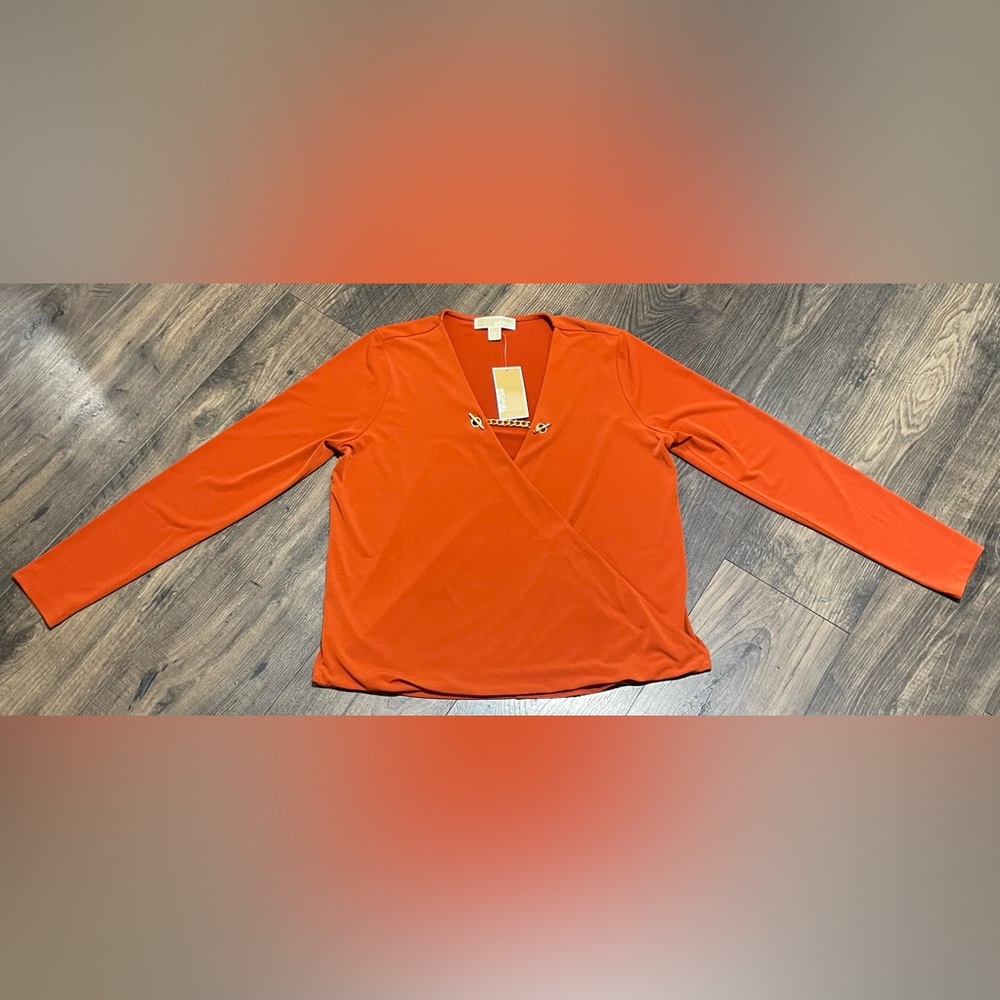 Michael Kors Woman’s Medium Rust Long Sleeve Blouse - Picture 3 of 6